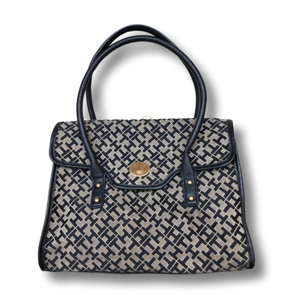 Tommy Hilfiger logo handbag purse, black and tan